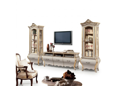 Klassische Wohnzimmer Wohnwand Schränke Vitrine Luxus Set Holzmöbel 3tlg