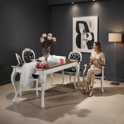 Design Esszimmer Holzmöbel 4x Stuhl weiß Tisch Essgruppe Essgarnitur Set 5tlg