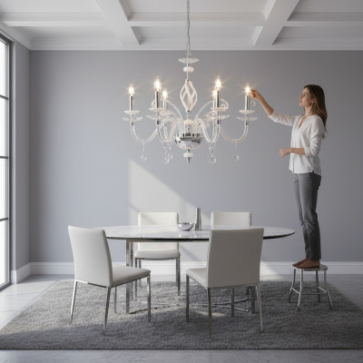 Luxus Deckenleuchter Weiß Kronleuchter Deckenlampe Lüster Kristall Lampe