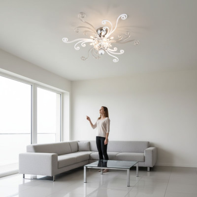 Luxus Deckenleuchter Weiß Kronleuchter Deckenlampe Lüster Kristall Lampe