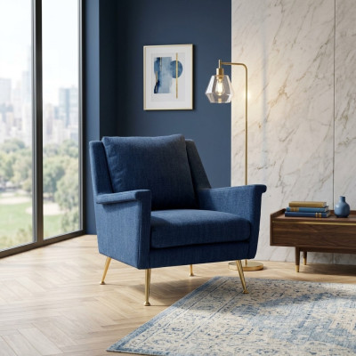 Design Luxus Blau Chair Sessel Sofa 1 Sitzer Fernseh Sofa Stoff Textil