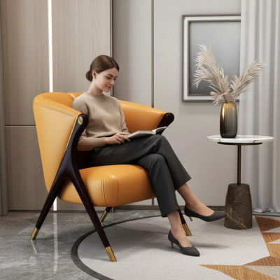 Design Luxus Orange Sessel Chair Sofa 1 Sitzer Fernseh Chaise Kunstleder