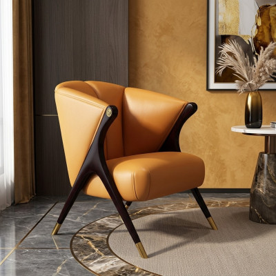 Design Luxus Orange Sessel Chair Sofa 1 Sitzer Fernseh Chaise Kunstleder