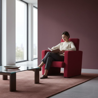 Sessel Sofa 1-Sitzer Design Luxus Rot Stuhl Klassisch Stoff Textil Neu