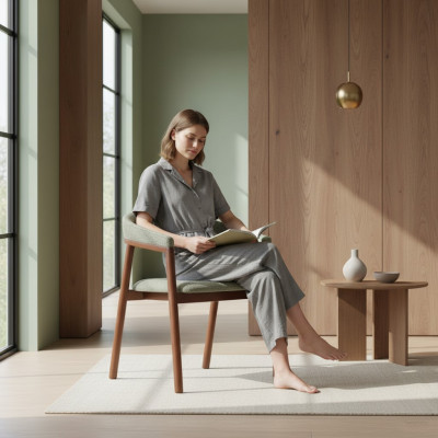 Grauer Esszimmerstuhl Design Holzstuhl Einsitzer Polster 1-Sitzer Stuhl