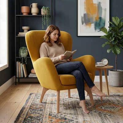 Gelber Designer Sessel Polster Wohnzimmer Loungesessel Edler Einsitzer