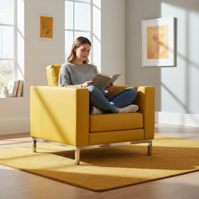 Gelber Sessel Moderner Arbeitszimmer Relaxsessel Kunstleder Einsitzer