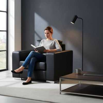 Schwarzer Sessel Kunstleder Einsitzer Wohnzimmer Relax Neuer 1-Sitzer