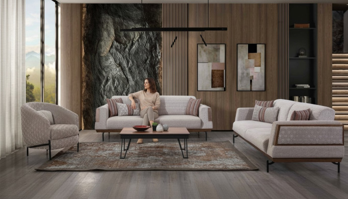Taupe Sofagagnitur 3+3+1 Sitzer Wohnzimmer Set Couchtisch Moderne Sofas