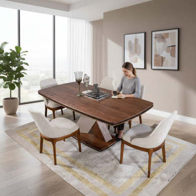 Braun-Graue Esszimmer Garnitur Luxus Esstisch 4x Stühle Essgruppe Set