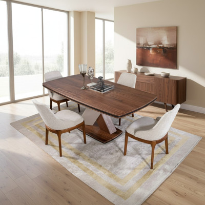 Braun-Graue Esszimmer Garnitur Luxus Esstisch 4x Stühle Essgruppe Set