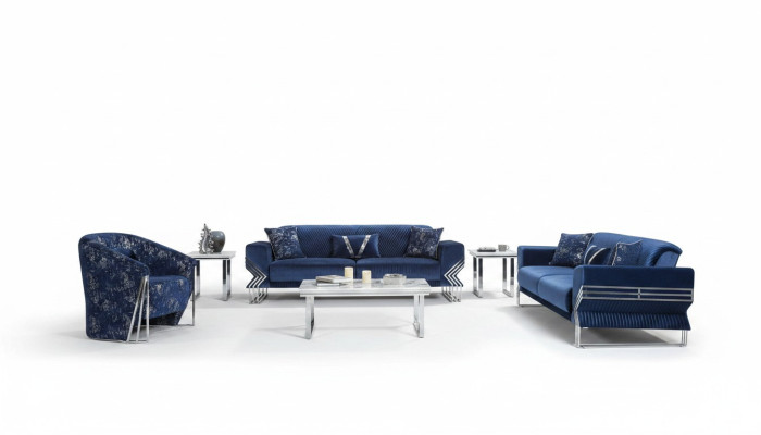 Wohnzimmer Blaue Couchgarnitur Designer Dreisitzer Sessel Couchtisch