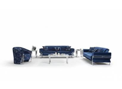 Wohnzimmer Blaue Couchgarnitur Designer Dreisitzer Sessel Couchtisch