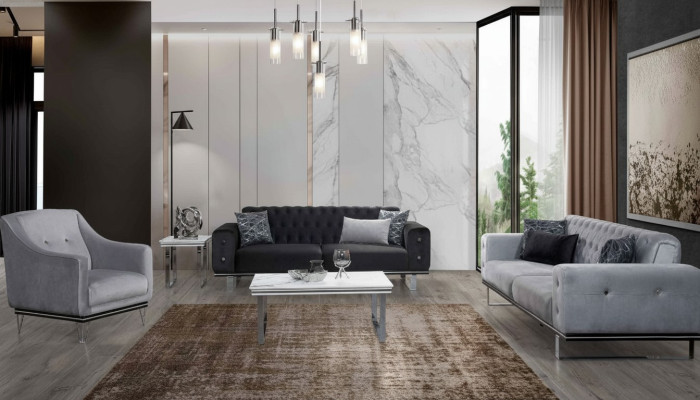 Schwarz-Graue Chesterfield Sofagarnitur Moderne Couchen Beistelltisch