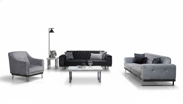 Schwarz-Graue Chesterfield Sofagarnitur Moderne Couchen Beistelltisch