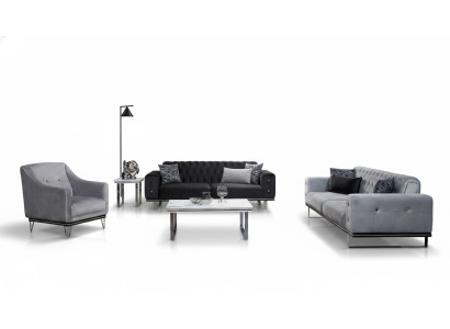 Schwarz-Graue Chesterfield Sofagarnitur Moderne Couchen Beistelltisch
