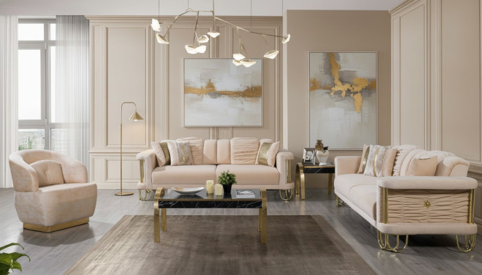 Wohnzimmer Beige Sofagarnitur Dreisitzer Couch Designer Sessel Gruppe