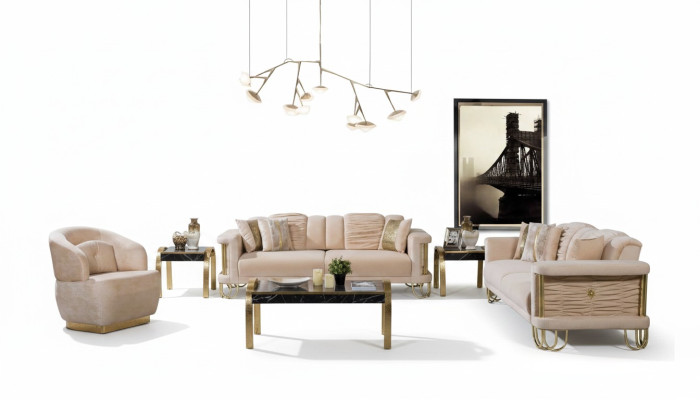 Wohnzimmer Beige Sofagarnitur Dreisitzer Couch Designer Sessel Gruppe