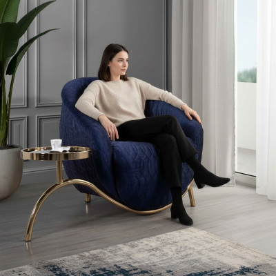 Blauer Relax Sessel Designer Einsitzer Beistelltisch Luxuriöses Design