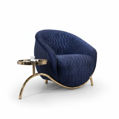 Blauer Relax Sessel Designer Einsitzer Beistelltisch Luxuriöses Design