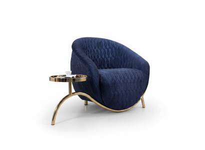 Blauer Relax Sessel Designer Einsitzer Beistelltisch Luxuriöses Design