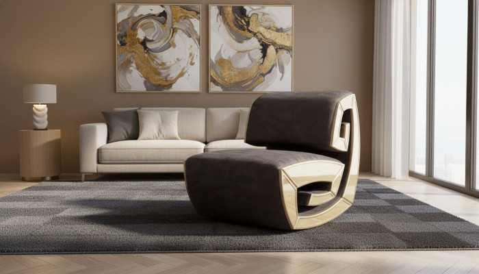 Braun-Goldener Einsitzier Designer Sessel Relax Wohnzimmer Sitzer Neu