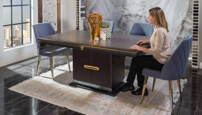  Luxuriöse Edelstahl Esszimmergarnitur Moderner Esstisch 4x Polsterstühle