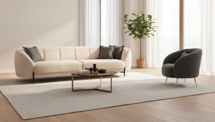 Modern Sessel Polster Sofa 3 Sitzer Beige Hochwertig Sofas Design Textil neu