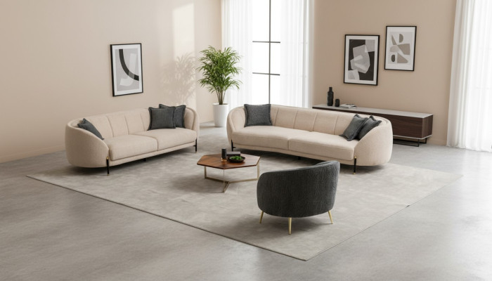 Sofagarnitur 4 3 1 Sitzer Wohnzimmer Komplett Sofas Set Beige Modern Set