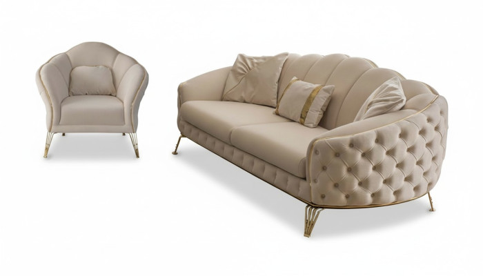 Wohnzimmer Komplett 3tlg Modern Dreisitzer Sofa Couch Luxus 2x Sessel