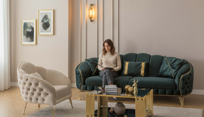 Komplett Wohnzimmer 3tlg stilvoll Dreisitzer Sofa Couch Luxus 2x Sessel