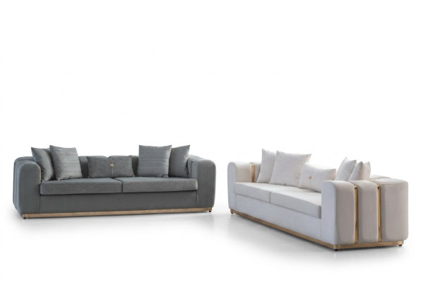 Weiß-Graue Polstersitzer Designer 4-Sitzer 2x Polstercouchen Luxus Möbel