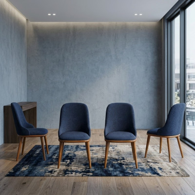 Stilvolle Blaue Esszimmerstühle Designer Holzgestell Moderner Küchenstuhl