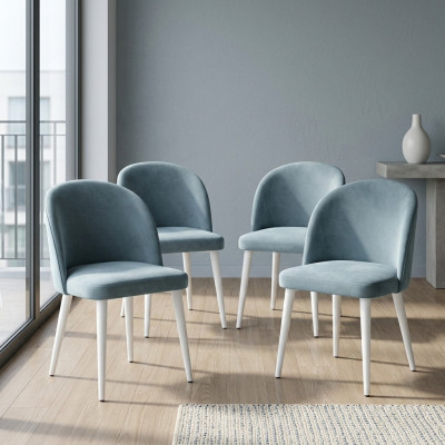 Modern Esszimmer Holz 4x Stühle Blau Ohne Armlehne Neu Design Polster Stuhl