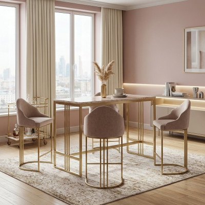 Stilvoll Esstisch 4x Stühle Beige Lehnstuhl Möbel Einrichtung Sitzpolster Stühle