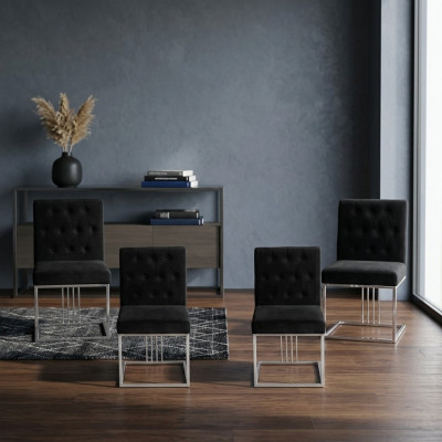 Schwarzer 4x Stühle Lehnstuhl Designer Esszimmer Möbel Essstühle Edelstahlstuhl