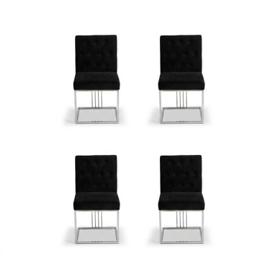Schwarzer 4x Stühle Lehnstuhl Designer Esszimmer Möbel Essstühle Edelstahlstuhl