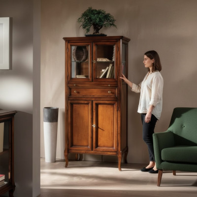 Klassische Schrank Möbel Braun Vitrine Vitrinenschrank Glasschrank Neu