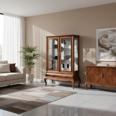 Luxus Holz Vitrine Anrichte Design Braun Italienische Möbel Schrank Neu