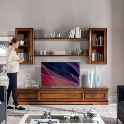 Klassische Wohnwand Wohnzimmer Wandregale Sideboard RTV Braun Lowboard