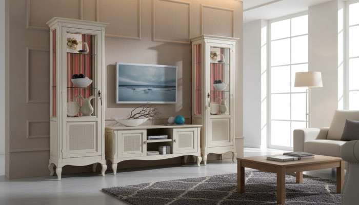Wohnzimmermöbel Set Wohnzimmer TV-Ständer 2x Vitrine 3tlg. Wohnwand