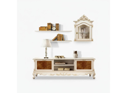 Wohnwand Regale Wohnzimmer Holz Weiß Wandvitrine Wand Regale Italy Neu