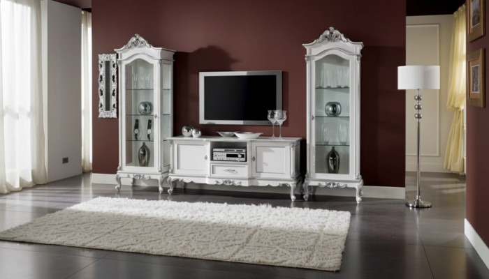 Wohnzimmer Set Wandregal TV-Ständer Wohnwand 2x Vitrine Design 3tlg.Neu