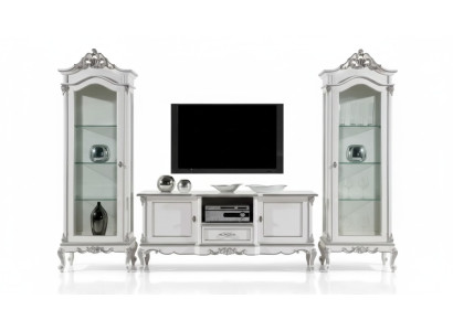 Wohnzimmer Set Wandregal TV-Ständer Wohnwand 2x Vitrine Design 3tlg.Neu