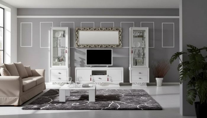 TV-Ständer Italienische Wohnzimmer 2x Vitrine Luxus tv Sideboard Weiß