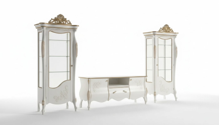 Klassische Wand Wohnzimmer 2x Vitrine Sideboard RTV Regal 3tlg.