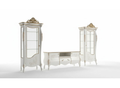 Klassische Wand Wohnzimmer 2x Vitrine Sideboard RTV Regal 3tlg.