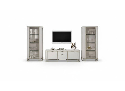Wohnwand Set 3tlg. Wohnzimmer 2x Vitrine TV-Ständer Klassische Garnitur