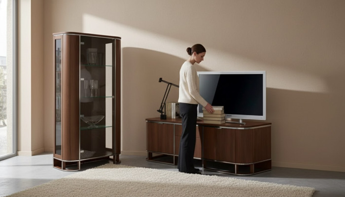 TV Ständer Fernseher Wand Wohnwand Lowboard Braun Hochglanz Vitrine