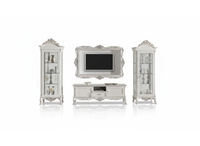 Wohnwand Lowboard 2x Vitrine TV-Rahmen Set 4tlg. Klassische Stil Weiß